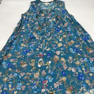 Umgee Teal Floral Sleeveless Flowy Boho Dress S